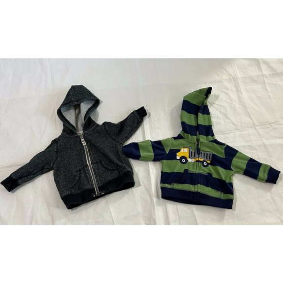 Carter's Baby Boy Set 2 Hoodie Full Zip Gray Green Size NB/ 3M - Picture 1 of 8